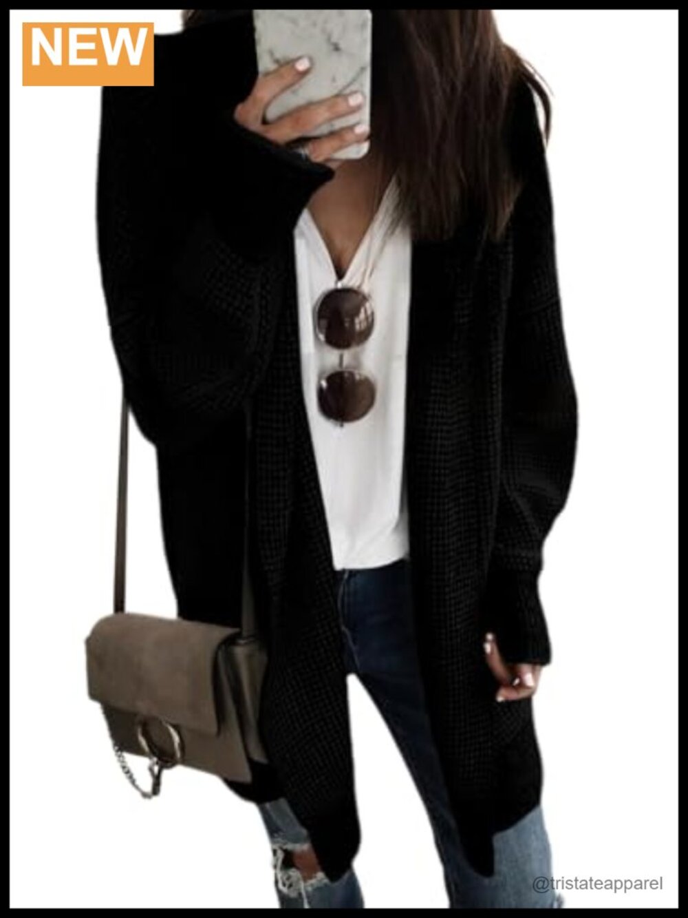 Oversized Knit Cardigan Sweater for Women Long Batwing Sleeve Open Front Fall